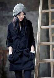 Stand Collar Black/White/Grey Hooded Coat for US$6.25