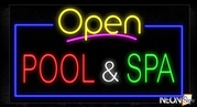 Open Pool & Spa With Blue Border Neon Sign