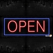 Open With Cobalt Blue Border Neon Sign