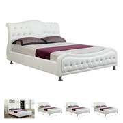 Bebelelo Amalie White Platform Queen Bed with Crystal Buttons,  Chrome 