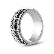 7mm Stainless Steel Engravable Black Stone Detailed Band